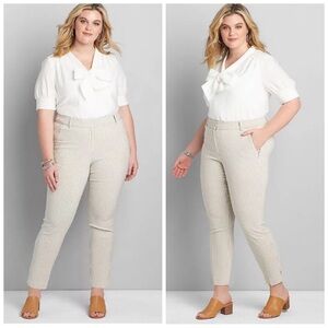 •LANE BRYANT• 4-Season Mid‎ Rise Slim Ankle Pant in Tan/White Stripe Size 20